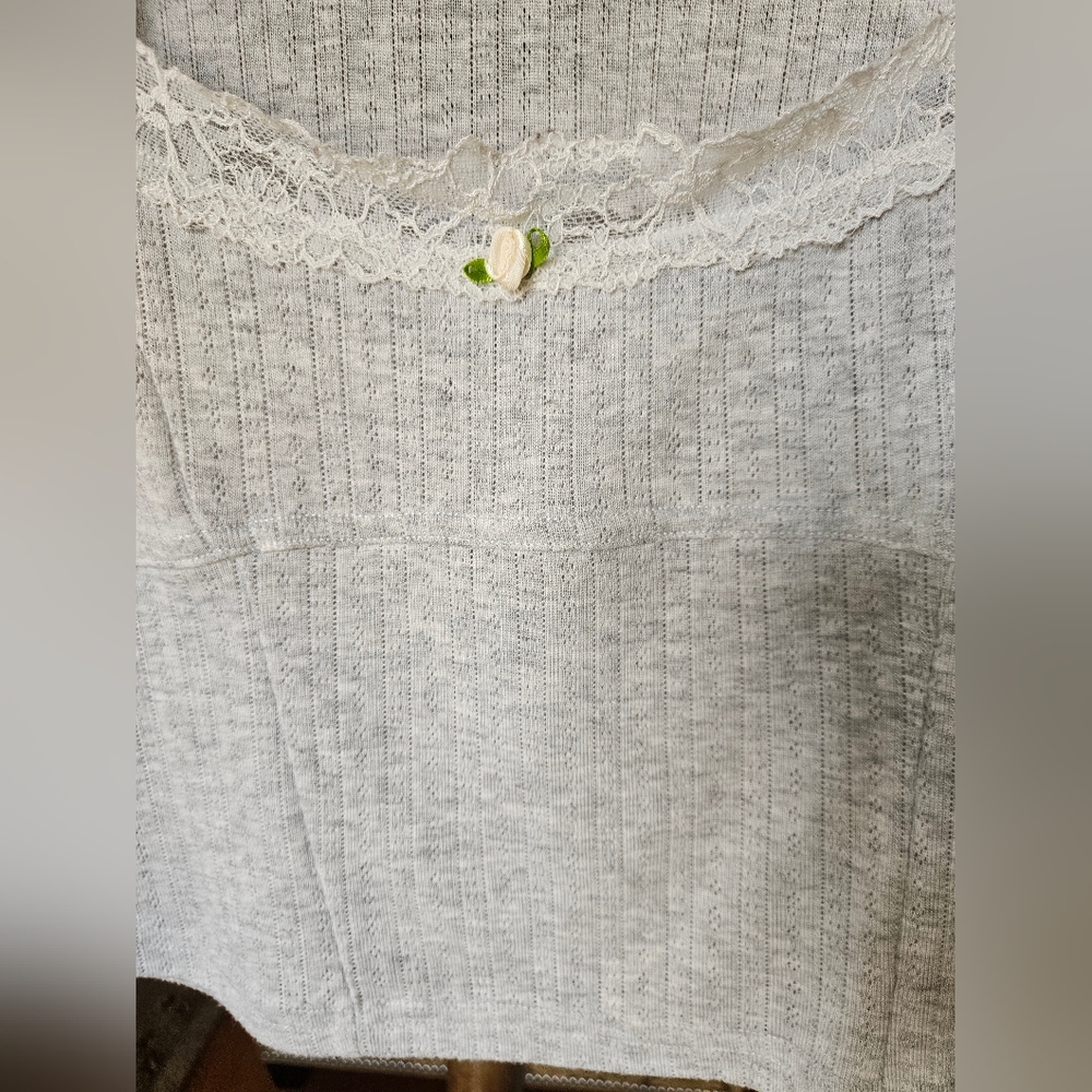 NWOT Free People Intimately long sleeve top with lace details in gray - Picture 11 of 15